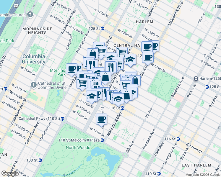 map of restaurants, bars, coffee shops, grocery stores, and more near in New York