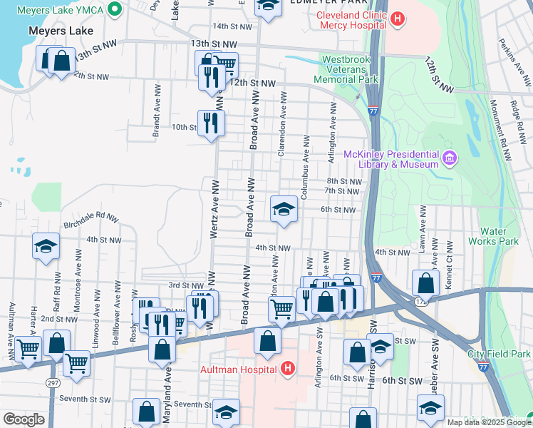 map of restaurants, bars, coffee shops, grocery stores, and more near in Canton