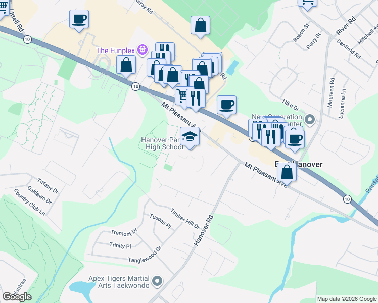 map of restaurants, bars, coffee shops, grocery stores, and more near 63 Mount Pleasant Avenue in East Hanover
