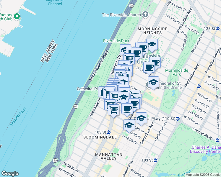 map of restaurants, bars, coffee shops, grocery stores, and more near in New York