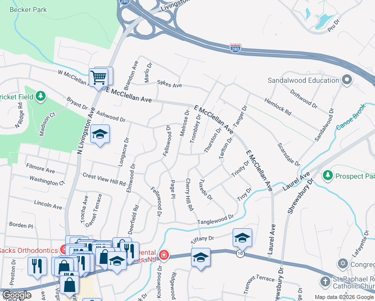 map of restaurants, bars, coffee shops, grocery stores, and more near 18 Trombley Drive in Livingston