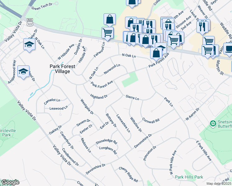map of restaurants, bars, coffee shops, grocery stores, and more near 1958 Highland Drive in State College