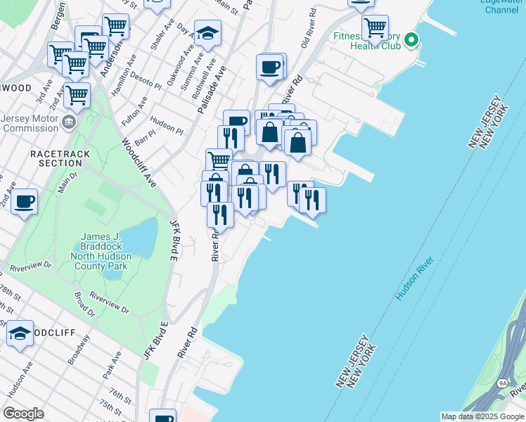 map of restaurants, bars, coffee shops, grocery stores, and more near 15 Somerset Lane in Edgewater