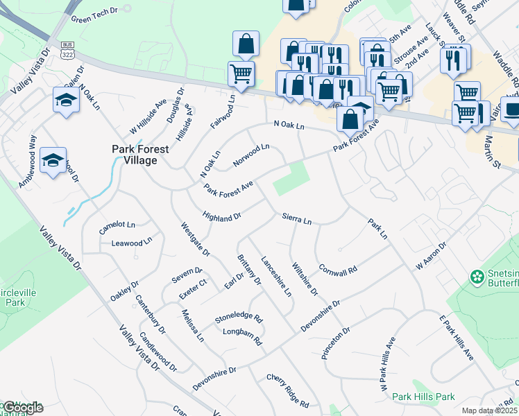 map of restaurants, bars, coffee shops, grocery stores, and more near 1958 Highland Drive in State College