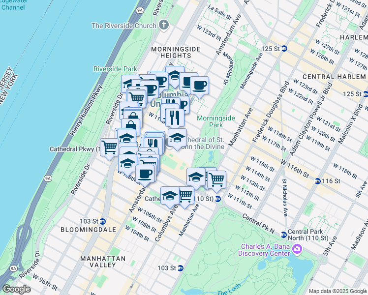 map of restaurants, bars, coffee shops, grocery stores, and more near in New York