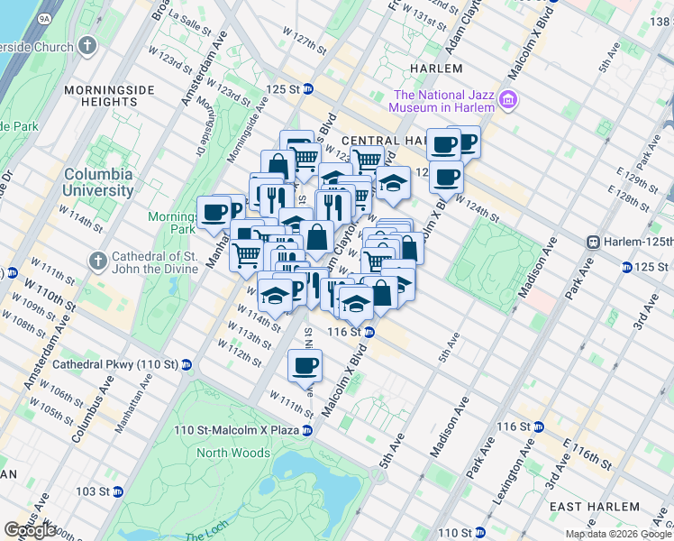 map of restaurants, bars, coffee shops, grocery stores, and more near in New York
