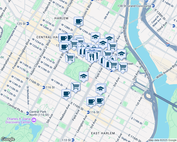 map of restaurants, bars, coffee shops, grocery stores, and more near in New York