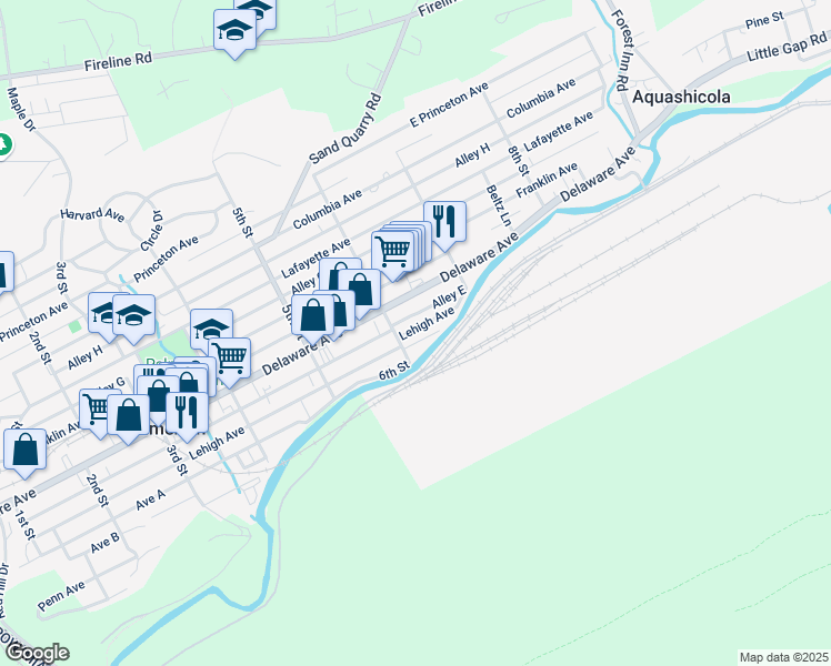 map of restaurants, bars, coffee shops, grocery stores, and more near 612 Lehigh Avenue in Palmerton