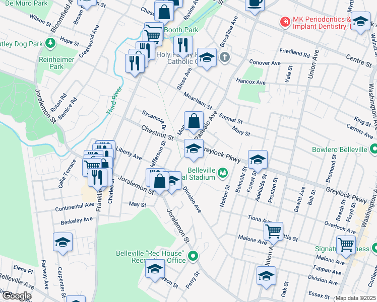 map of restaurants, bars, coffee shops, grocery stores, and more near 115 Passaic Ave in Belleville