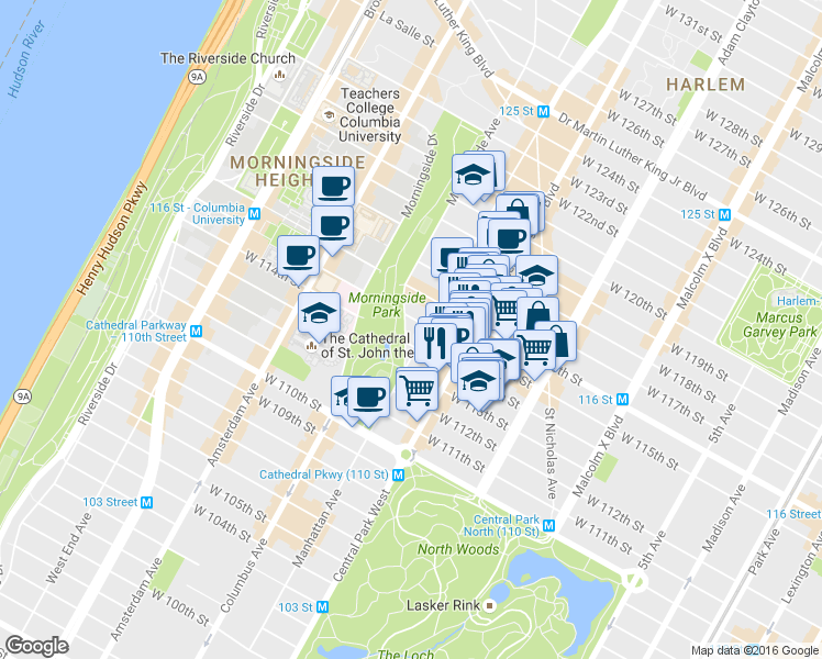 map of restaurants, bars, coffee shops, grocery stores, and more near in New York