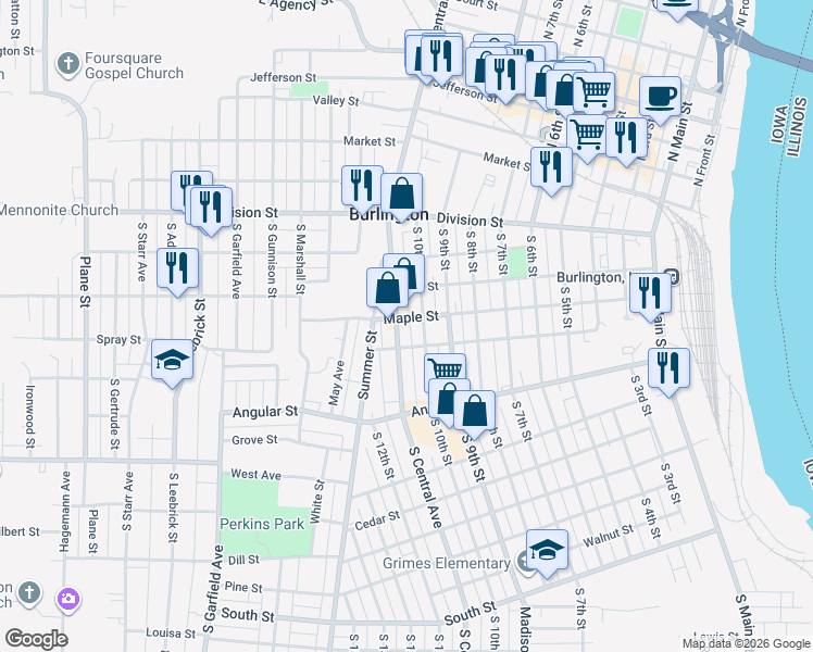 map of restaurants, bars, coffee shops, grocery stores, and more near in Burlington