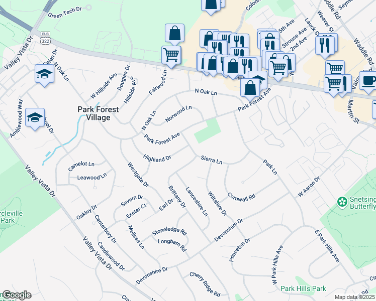 map of restaurants, bars, coffee shops, grocery stores, and more near 1952 Highland Drive in State College