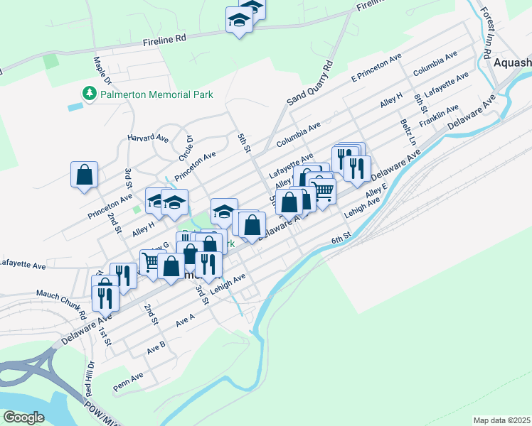 map of restaurants, bars, coffee shops, grocery stores, and more near 470 Franklin Avenue in Palmerton