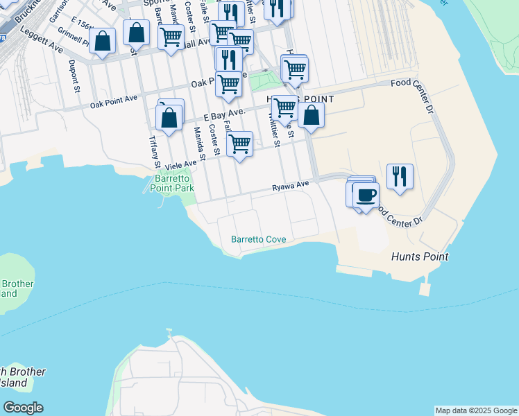 map of restaurants, bars, coffee shops, grocery stores, and more near in The Bronx