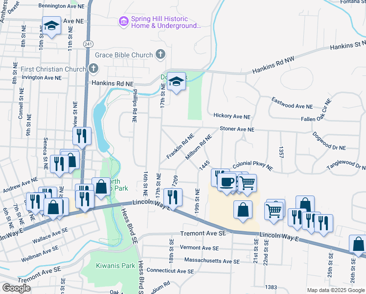 map of restaurants, bars, coffee shops, grocery stores, and more near 1804 Jefferson Road Northeast in Massillon