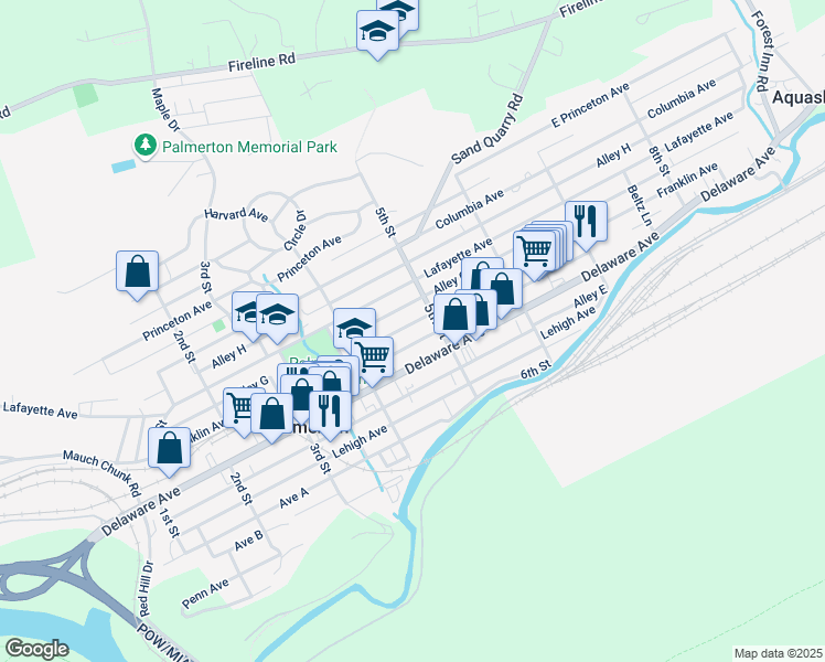 map of restaurants, bars, coffee shops, grocery stores, and more near 470 Franklin Avenue in Palmerton