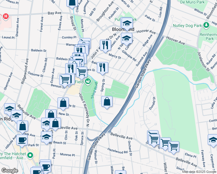 map of restaurants, bars, coffee shops, grocery stores, and more near 17 Cottage Place in Essex County