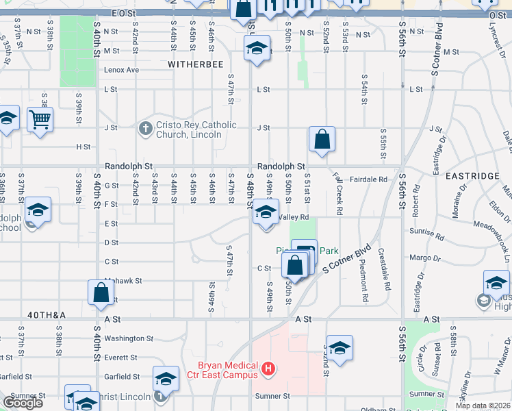 map of restaurants, bars, coffee shops, grocery stores, and more near 4740 F Street in Lincoln