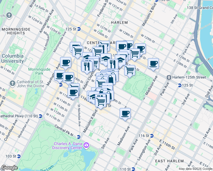 map of restaurants, bars, coffee shops, grocery stores, and more near in New York