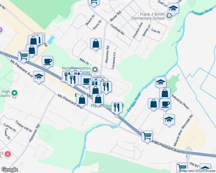 map of restaurants, bars, coffee shops, grocery stores, and more near 30 Castle Ridge Drive in East Hanover