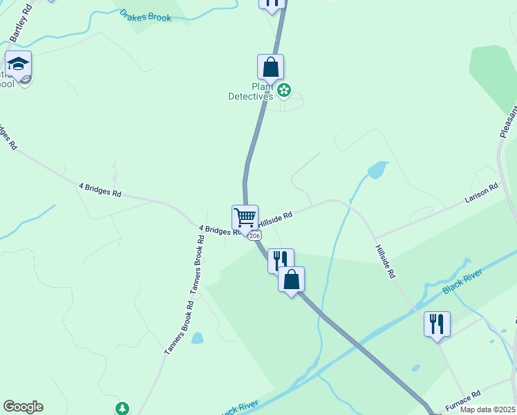 map of restaurants, bars, coffee shops, grocery stores, and more near 115 U.S. 206 in Chester Township