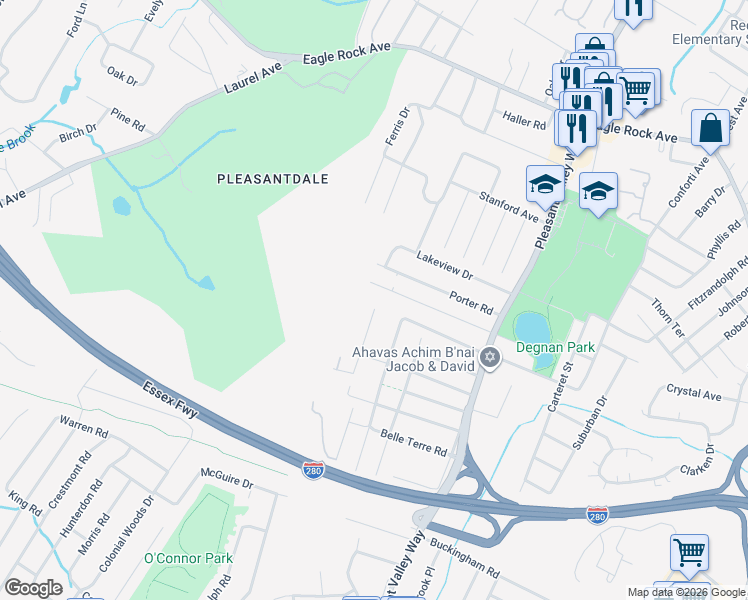 map of restaurants, bars, coffee shops, grocery stores, and more near 35 Cleveland Terrace in West Orange