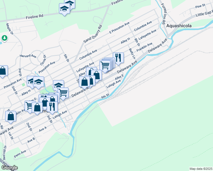 map of restaurants, bars, coffee shops, grocery stores, and more near 601-603 Lehigh Avenue in Palmerton