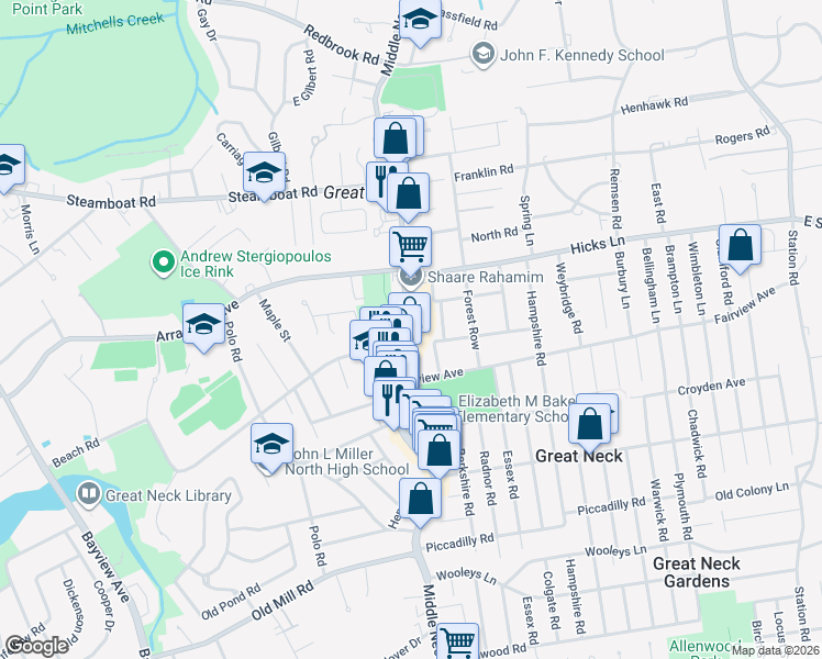 map of restaurants, bars, coffee shops, grocery stores, and more near 661 Middle Neck Road in Great Neck