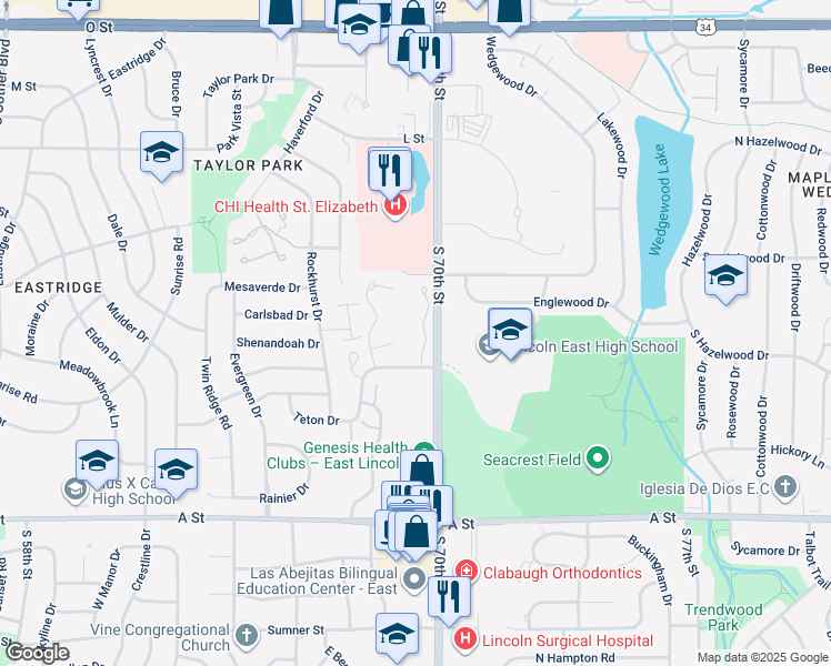 map of restaurants, bars, coffee shops, grocery stores, and more near 901 Roanoke Court in Lincoln