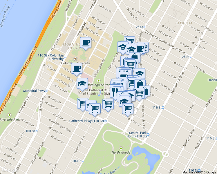 map of restaurants, bars, coffee shops, grocery stores, and more near in New York
