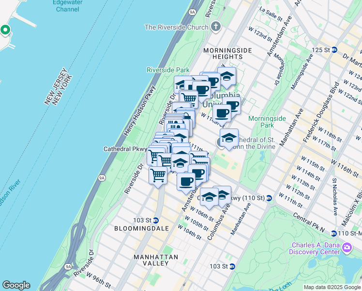 map of restaurants, bars, coffee shops, grocery stores, and more near in New York