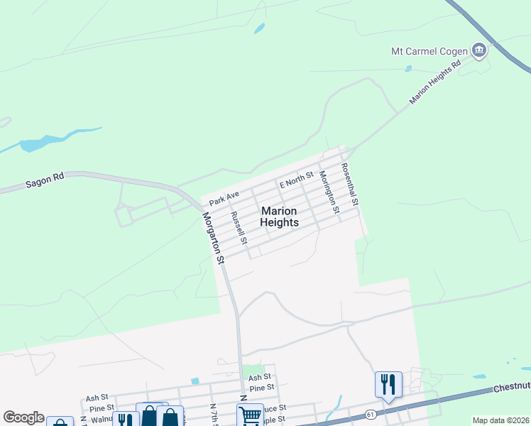 map of restaurants, bars, coffee shops, grocery stores, and more near in Marion Heights