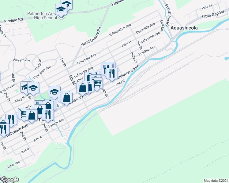map of restaurants, bars, coffee shops, grocery stores, and more near 622 Lehigh Avenue in Palmerton