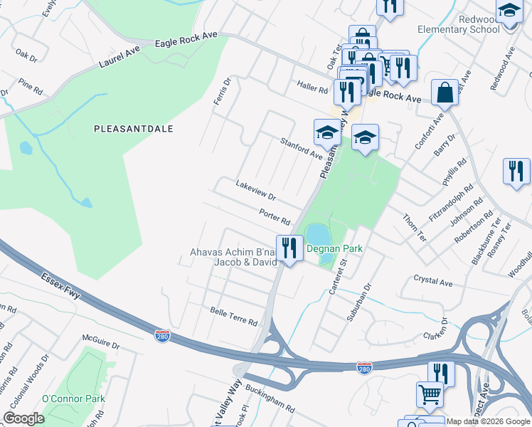 map of restaurants, bars, coffee shops, grocery stores, and more near 13 Porter Road in West Orange