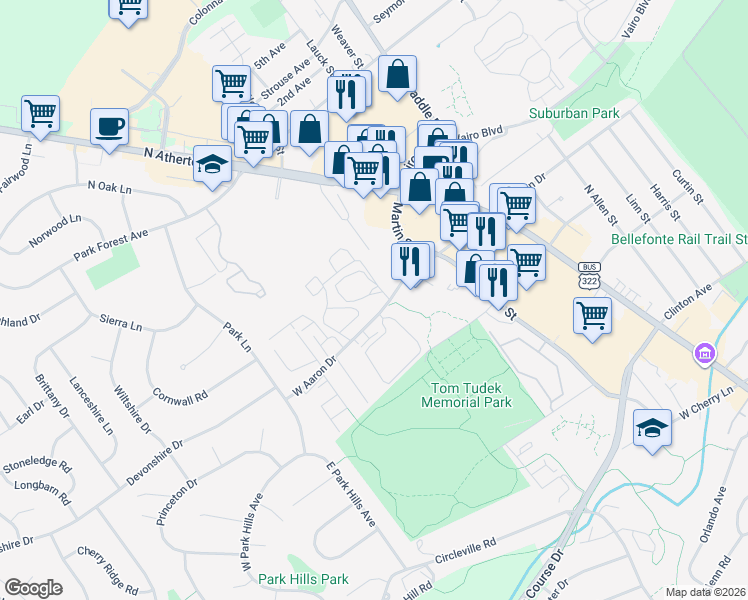 map of restaurants, bars, coffee shops, grocery stores, and more near 801A West Aaron Drive in State College
