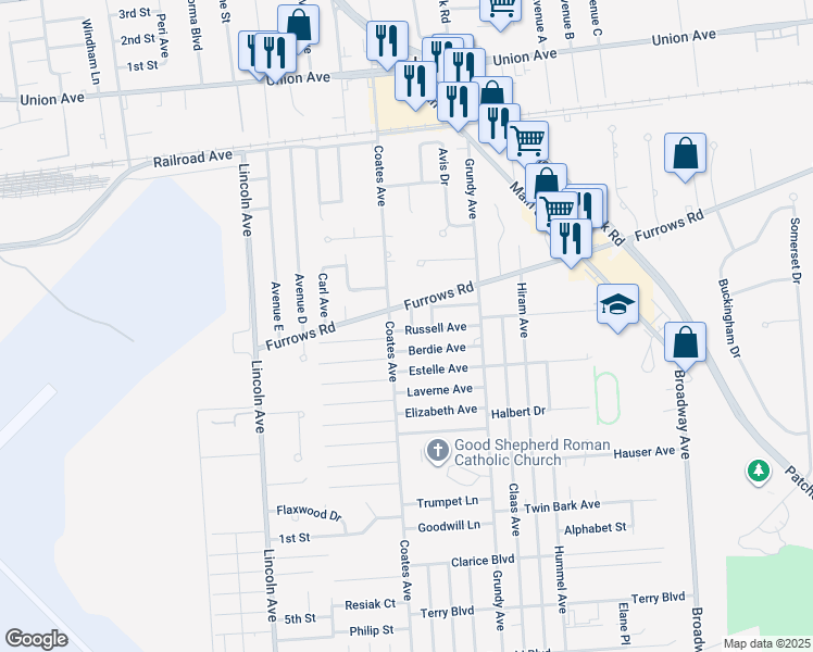 map of restaurants, bars, coffee shops, grocery stores, and more near 1552 Tanner Street in Holbrook