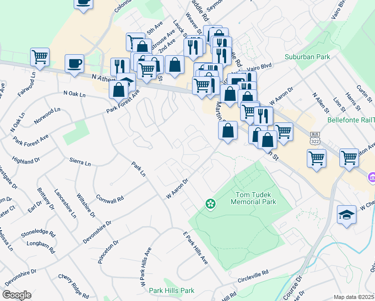 map of restaurants, bars, coffee shops, grocery stores, and more near 907d West Aaron Drive in State College