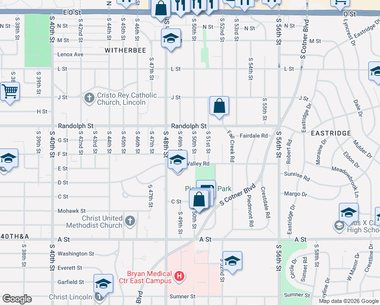 map of restaurants, bars, coffee shops, grocery stores, and more near 912 South 50th Street in Lincoln