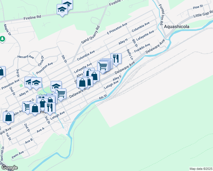 map of restaurants, bars, coffee shops, grocery stores, and more near 609 Lehigh Avenue in Palmerton