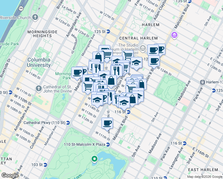map of restaurants, bars, coffee shops, grocery stores, and more near in New York