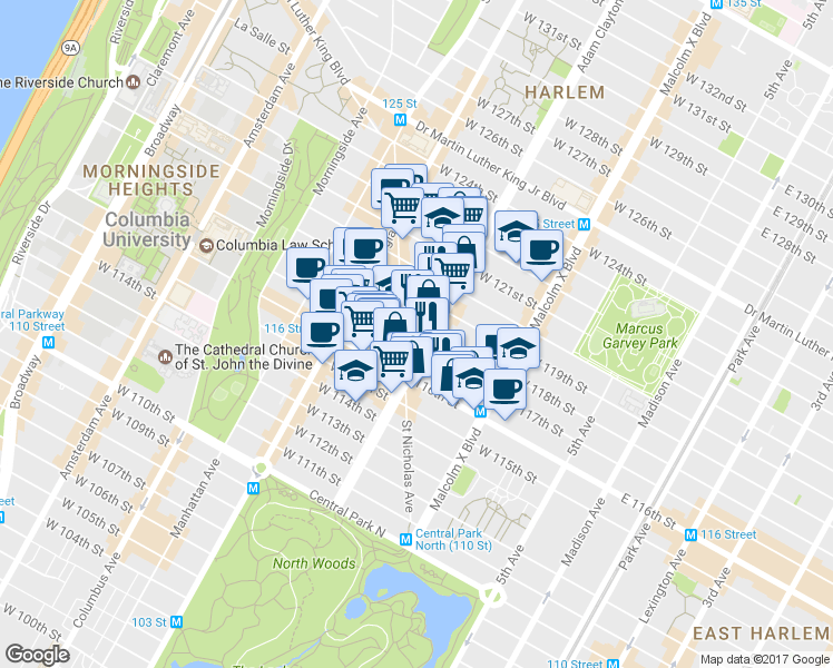 map of restaurants, bars, coffee shops, grocery stores, and more near in New York