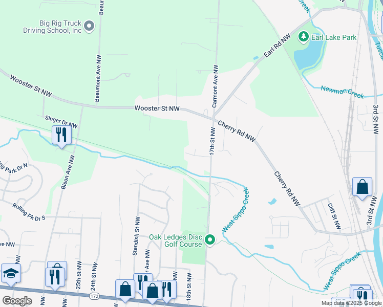 map of restaurants, bars, coffee shops, grocery stores, and more near 815 17th Street Northwest in Massillon