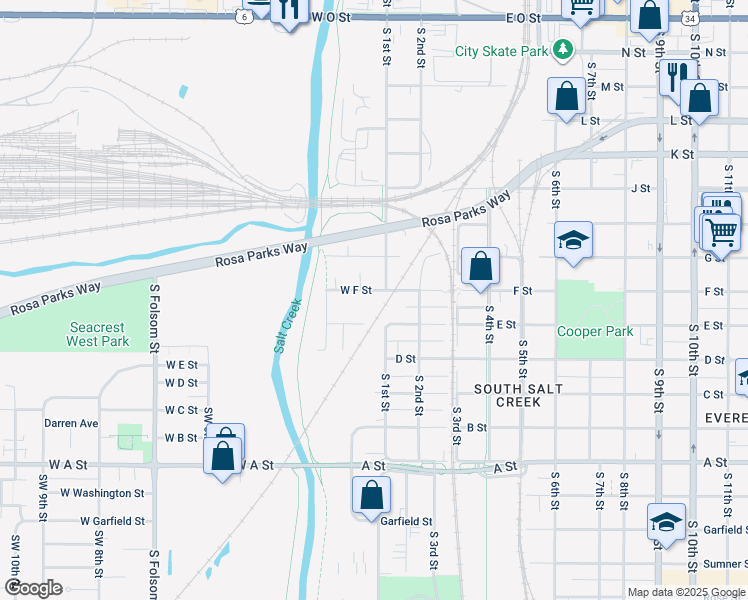 map of restaurants, bars, coffee shops, grocery stores, and more near 129 West F Street in Lincoln
