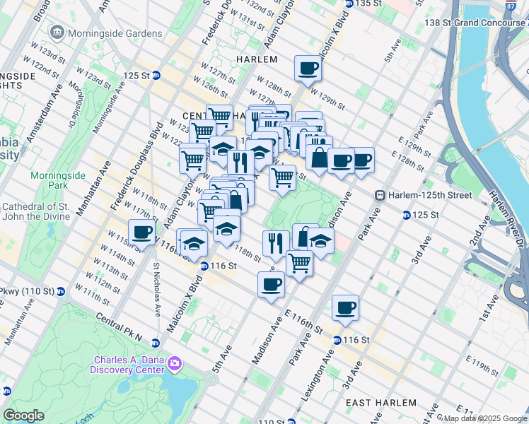 map of restaurants, bars, coffee shops, grocery stores, and more near in New York