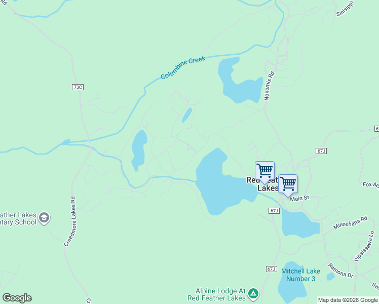 map of restaurants, bars, coffee shops, grocery stores, and more near 63 Whirlwind Lane in Red Feather Lakes