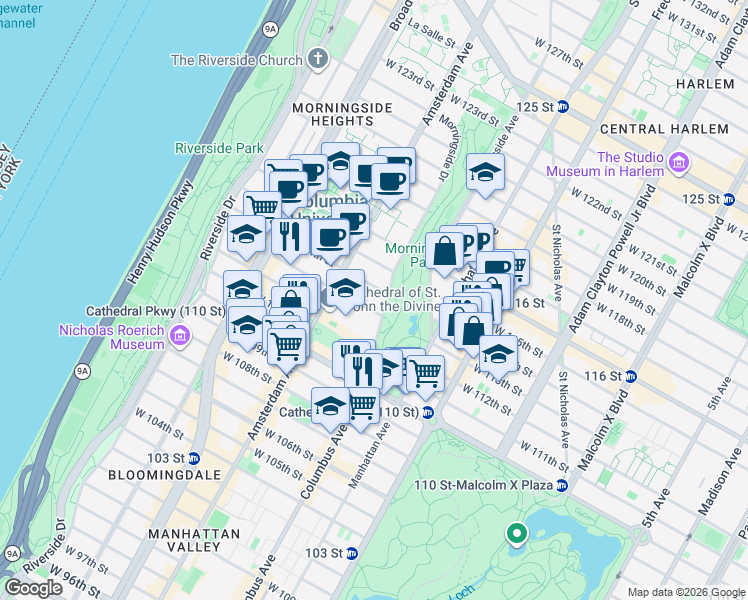 map of restaurants, bars, coffee shops, grocery stores, and more near in New York