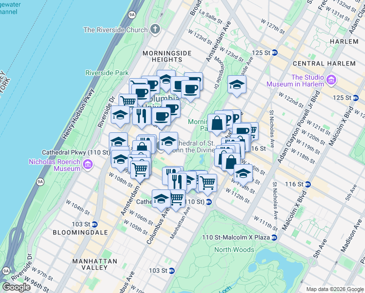 map of restaurants, bars, coffee shops, grocery stores, and more near in New York