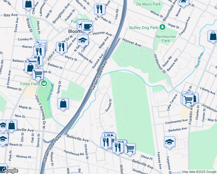map of restaurants, bars, coffee shops, grocery stores, and more near 280 Davey Street in Bloomfield
