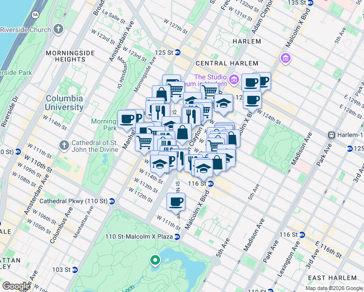 map of restaurants, bars, coffee shops, grocery stores, and more near in New York