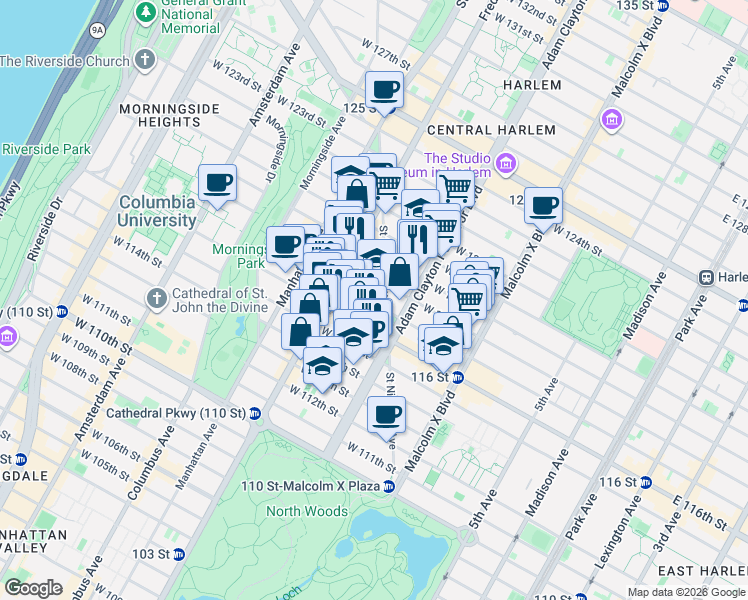 map of restaurants, bars, coffee shops, grocery stores, and more near in New York